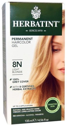 Permanent Haircolor Gel, 8N, Light Blonde, 4.56 fl oz (135 ml) by Herbatint, 健康 HK 香港