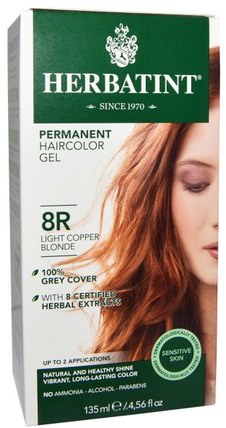 Permanent Haircolor Gel, 8R, Light Copper Blonde, 4.56 fl oz (135 ml) by Herbatint, 健康 HK 香港