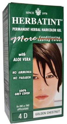Permanent Herbal Haircolor Gel, 4D Golden Chestnut, 4.56 fl oz (135 ml) by Herbatint, 健康 HK 香港