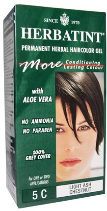 Permanent Herbal Haircolor Gel, 5C, Light Ash Chestnut, 4.56 fl oz (135 ml) by Herbatint, 洗澡，美容，頭髮，頭皮，頭髮的顏色，herbatint灰 HK 香港