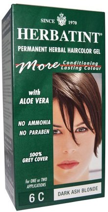 Permanent Herbal Haircolor Gel, 6C, Dark Ash Blonde, 4.56 fl oz (135 ml) by Herbatint, 洗澡，美容，頭髮，頭皮，頭髮的顏色，herbatint灰 HK 香港