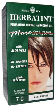 Permanent Herbal Haircolor Gel, 7C, Ash Blonde, 4.56 fl oz (135 ml) by Herbatint, 草藥灰 HK 香港