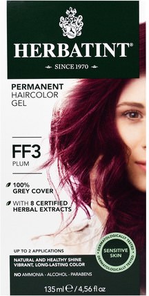 Permanent Herbal Haircolor Gel, FF 3, Plum, 4.56 fl oz (135 ml) by Herbatint, herbatint閃光時尚 HK 香港