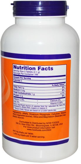草藥，苜蓿 - Now Foods, Alfalfa, 650 mg, 500 Tablets