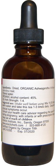 草藥，ashwagandha withania somnifera，adaptogen - Eclectic Institute, Organic Ashwagandha, 2 fl oz (60 ml)