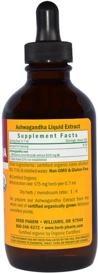 草藥，ashwagandha withania somnifera，adaptogen - Herb Pharm, Ashwagandha, 4 fl oz (120 ml)