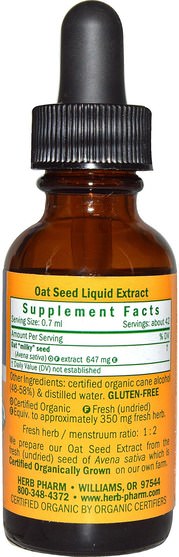 草藥，燕麥（野燕麥） - Herb Pharm, Oat Seed, 1 fl oz (30 ml)