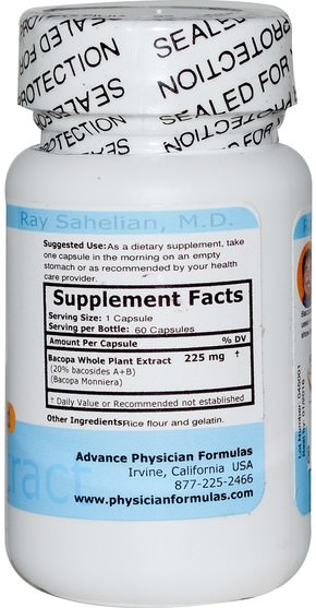 草藥，bacopa（brahmi） - Advance Physician Formulas, Bacopa Extract, 225 mg, 60 Capsules