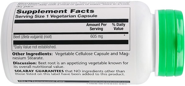草藥，甜菜粉根 - Solaray, Beet Root, 605 mg, 100 Veggie Caps