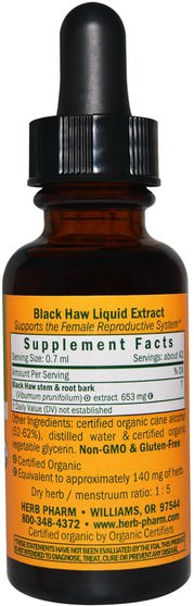 草藥，黑山楂 - Herb Pharm, Black Haw, 1 fl oz (30 ml)