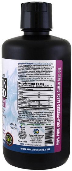 草藥，黑種子 - Amazing Herbs, Black Seed, 100% Pure Cold-Pressed Black Cumin Seed Oil, 32 fl oz (946 ml)