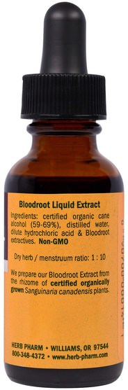 草藥，血根 - Herb Pharm, Whole Rhizome Bloodroot, 1 fl oz (30 ml)