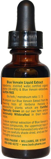 草藥，藍色馬鞭草 - Herb Pharm, Blue Vervain, 1 fl oz (29.6 ml)