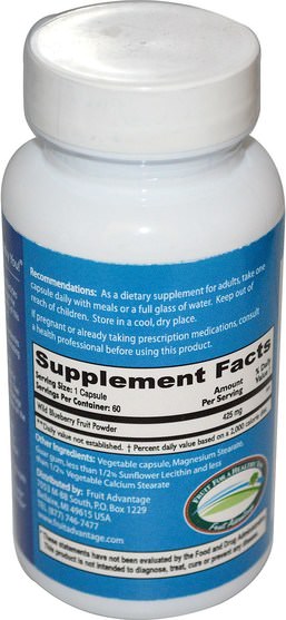 草藥，藍莓 - Fruit Advantage, Brain Support, Wild Blueberry, 425 mg, 60 Capsules