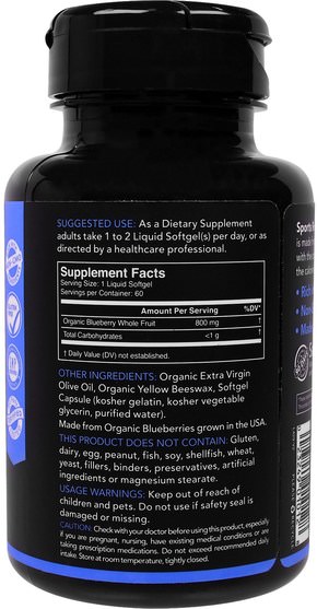 草藥，藍莓 - Sports Research, Blueberry Concentrate, 800 mg, 60 Softgels
