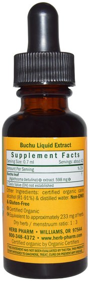 草藥，buchu - Herb Pharm, Buchu, Whole Leaf, 1 fl oz (30 ml)