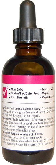 草藥，加州罌粟 - Eclectic Institute, Organic California Poppy, 2 fl oz (60 ml)