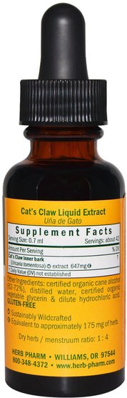 草藥，貓爪（ua de gato） - Herb Pharm, Cats Claw, 1 fl oz (30 ml)