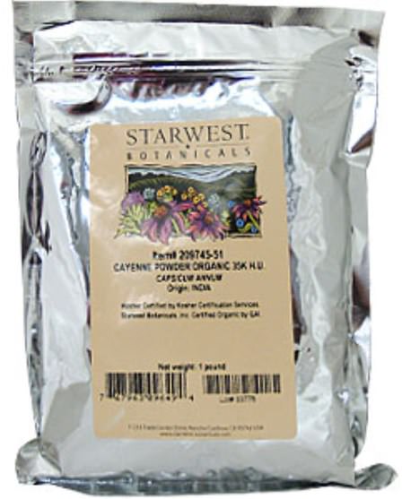 草藥，辣椒（辣椒），香料和調味料 - Starwest Botanicals, Organic Cayenne Powder 35K H.U., 1 lb (453.6 g)
