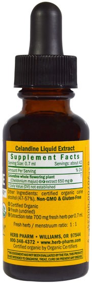 草藥，白屈菜 - Herb Pharm, Celandine, 1 fl oz (30 ml)