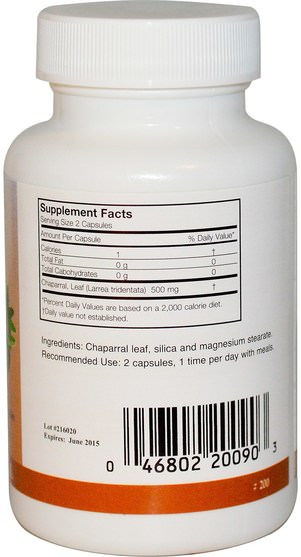 草藥，chaparral - Arizona Natural, Chaparral, Larrea Tridentata, 500 mg, 90 Capsules