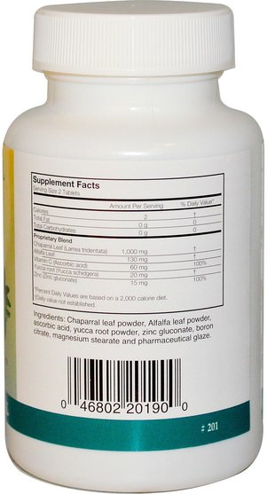 草藥，chaparral - Arizona Natural, Chaparral, Yucca, Vit.C, Zinc & Alfalfa, 500 mg, 90 Tablets