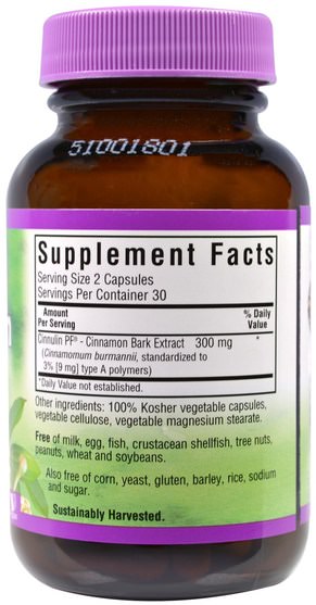 草藥，肉桂提取物 - Bluebonnet Nutrition, Cinnulin PF Cinnamon, Bark Extract, 60 Veggie Caps
