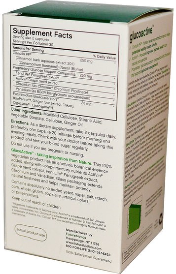 草藥，肉桂提取物，健康，血糖 - FutureBiotics, GlucoActive, Cinnulin PF Cinnamon Extract, 60 Veggie Caps