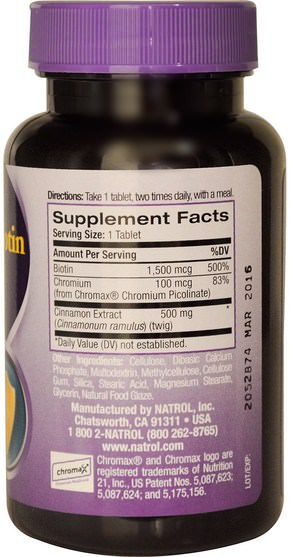 草藥，肉桂提取物，礦物質，吡啶甲酸鉻 - Natrol, Cinnamon Biotin Chromium, 60 Tablets