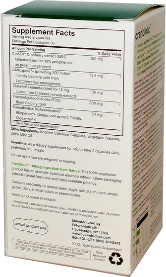 草藥，蔓越莓 - FutureBiotics, CranBiotic, Sugar-Free Cranberry + Probiotic, 60 Veggie Caps