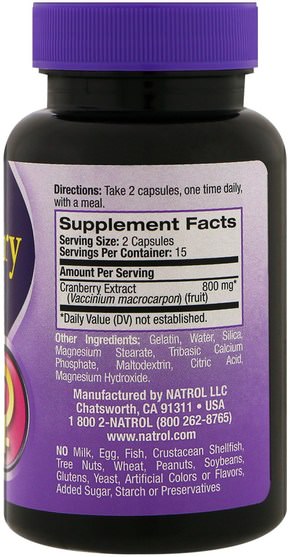 草藥，酸果蔓汁提取物 - Natrol, Cranberry, 800 mg, 30 Capsules