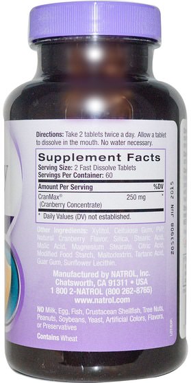 草藥，蔓越莓 - Natrol, Cranberry, Fast Dissolve, 250 mg, 120 Tablets