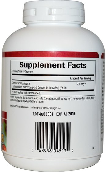 草藥，蔓越莓 - Natural Factors, CranRich, Super Strength, Cranberry Concentrate, 500 mg, 180 Capsules