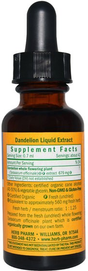 草藥，蒲公英根 - Herb Pharm, Dandelion, 1 fl oz (30 ml)