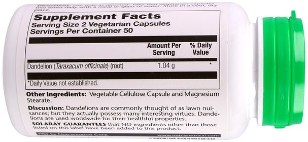 草藥，蒲公英根 - Solaray, Dandelion, 520 mg, 100 Veggie Caps