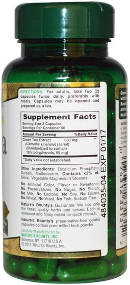 草藥，egcg - Natures Bounty, Green Tea, 315 mg, 100 Capsules