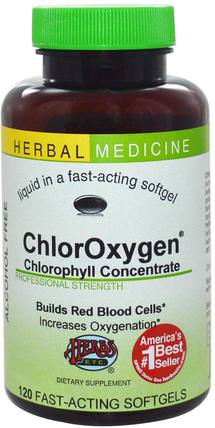 ChlorOxygen, Chlorophyll Concentrate, Alcohol Free, 120 Fast-Acting Softgels by Herbs Etc., 補充劑，葉綠素，健康 HK 香港
