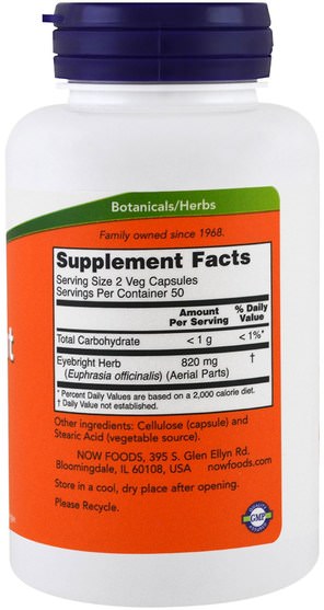 草藥，小米草 - Now Foods, Eyebright Herb, 410 mg, 100 Veggie Caps