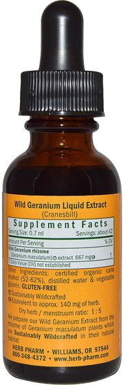 草藥，天竺葵 - Herb Pharm, Wild Geranium, 1 fl oz (30 ml)