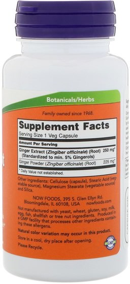 草藥，生薑根，消化，胃 - Now Foods, Ginger Root Extract, 250 mg, 90 Veg Capsules