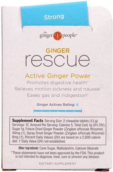 草藥，生薑根，消化，胃 - The Ginger People, Ginger Rescue, Chewable Ginger Tablets, Strong, 24 Tablets (15.6 g)