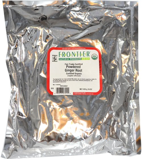 草藥，姜根，姜香料 - Frontier Natural Products, Organic Powdered Ginger Root, 16 oz (453 g)
