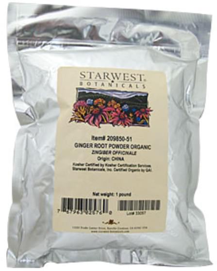 草藥，姜根，姜香料 - Starwest Botanicals, Ginger Root Powder, Organic 1 lb (453.6 g)