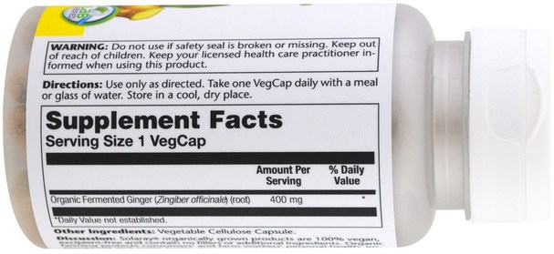 草藥，姜根 - Solaray, Organically Grown Fermented Ginger, 400 mg, 100 Veggie Caps