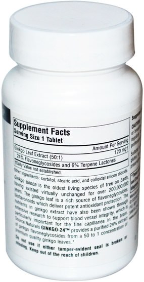 草藥，銀杏葉 - Source Naturals, Ginkgo-24, 120 mg, 120 Tablets