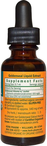 草藥，goldenseal - Herb Pharm, Rhizome With Rootlet Goldenseal, 1 fl oz (30 ml)