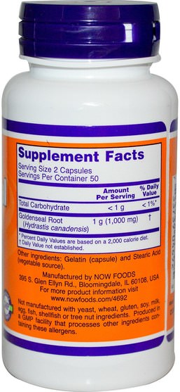 草藥，黃金根 - Now Foods, Goldenseal Root, 500 mg, 100 Capsules