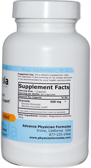 草藥，graviola - Advance Physician Formulas, Graviola, 500 mg, 100 Capsules