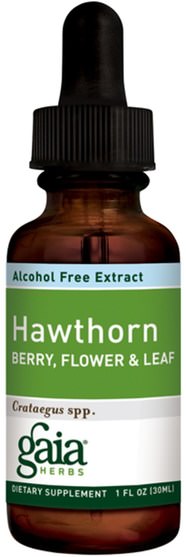 草藥，山楂 - Gaia Herbs, Hawthorn, Berry, Flower & Leaf, Alcohol-Free, 1 fl oz (30 ml)