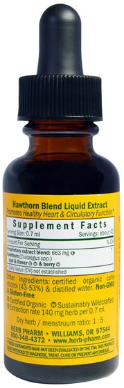 草藥，山楂 - Herb Pharm, Hawthorn Blend, 1 fl oz (30 ml)